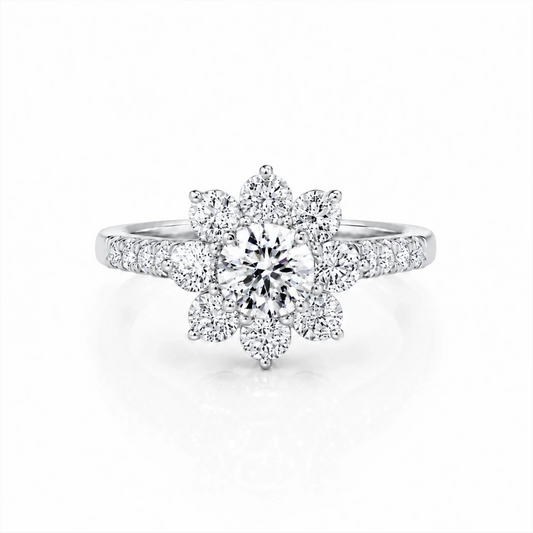 Floral Cluster Round Lab-Grown Diamond Ring - White