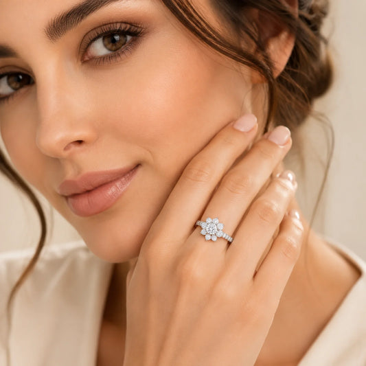 Floral Cluster Round Lab-Grown Diamond Ring - White