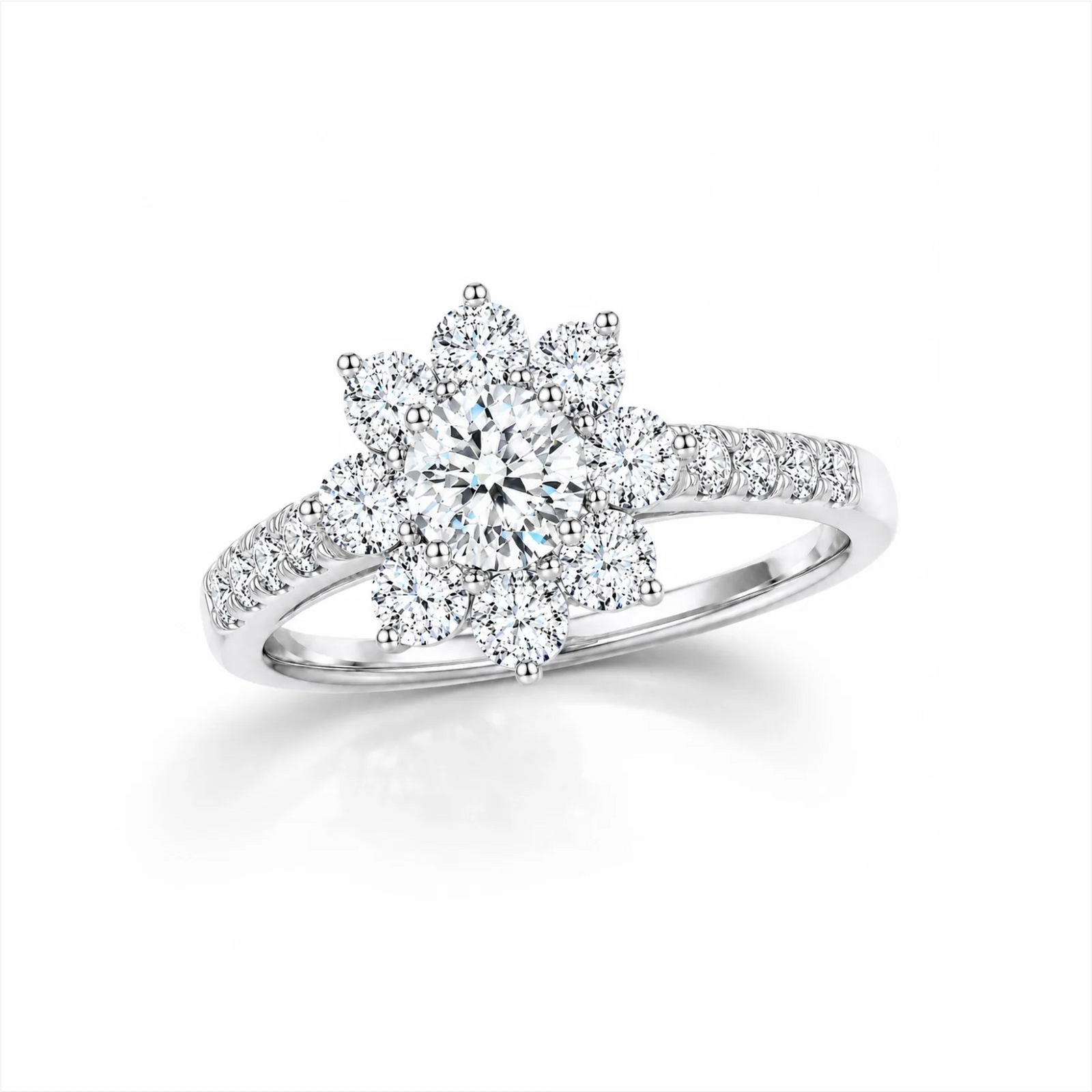 Floral Cluster Round Lab-Grown Diamond Ring - White