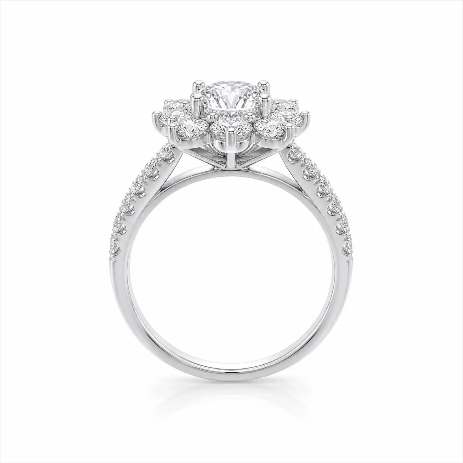 Floral Cluster Round Lab-Grown Diamond Ring - White