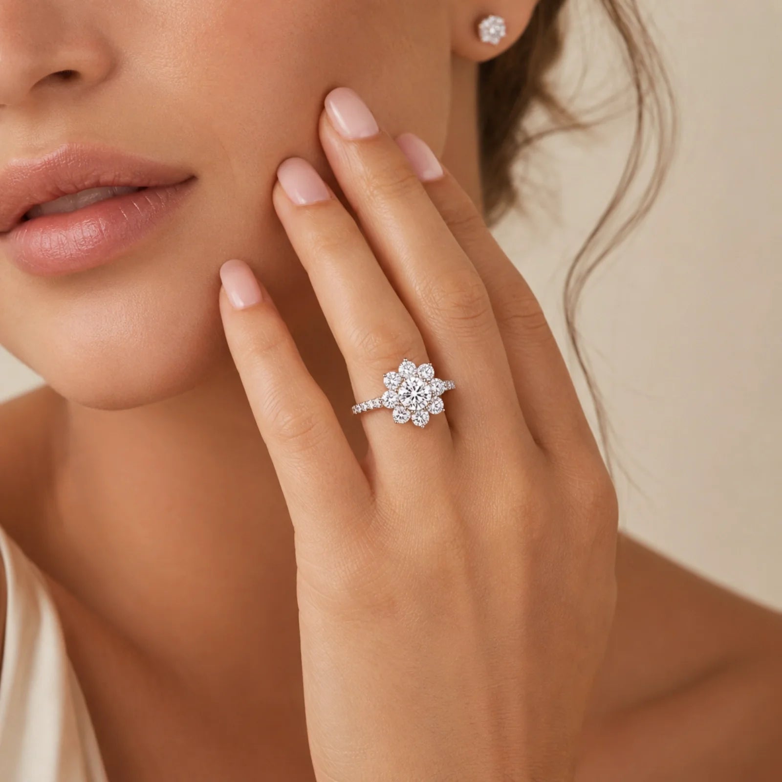 Floral Cluster Round Lab-Grown Diamond Ring - White