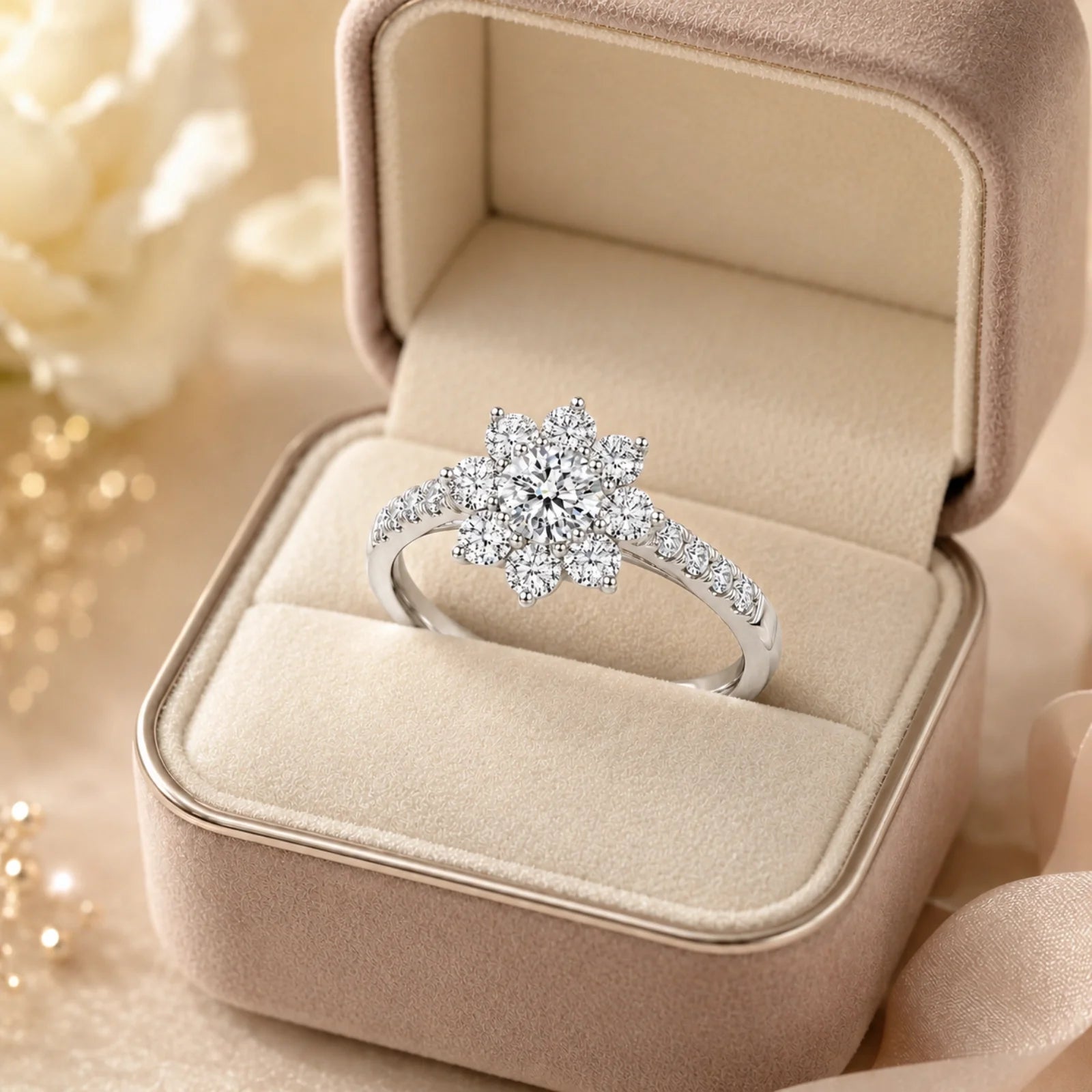Floral Cluster Round Lab-Grown Diamond Ring - White
