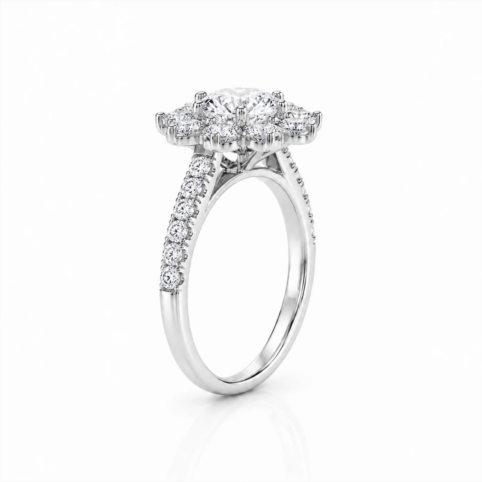 Floral Cluster Round Lab-Grown Diamond Ring - White