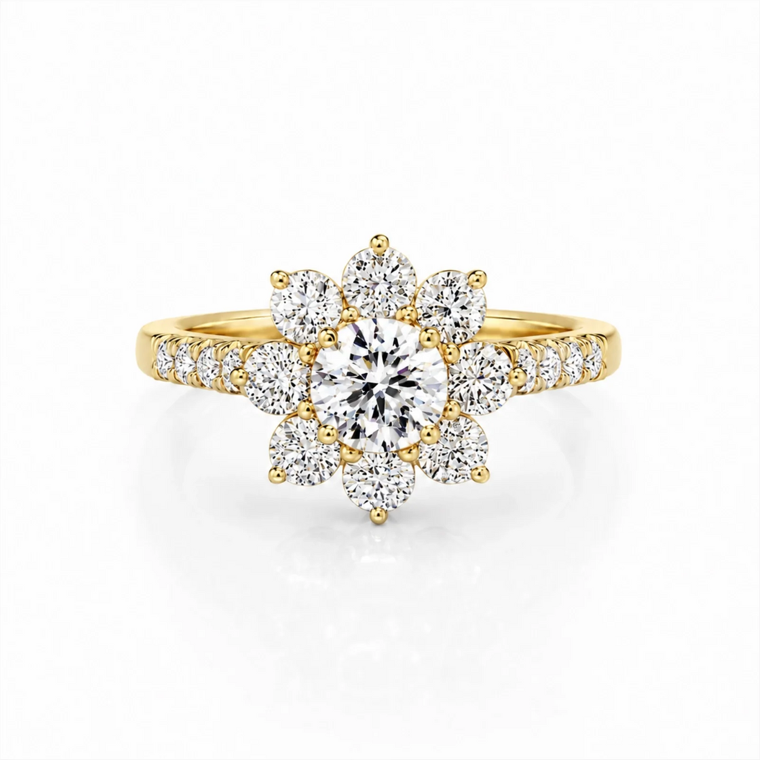 Floral Cluster Round Lab-Grown Diamond Ring - Yellow Gold