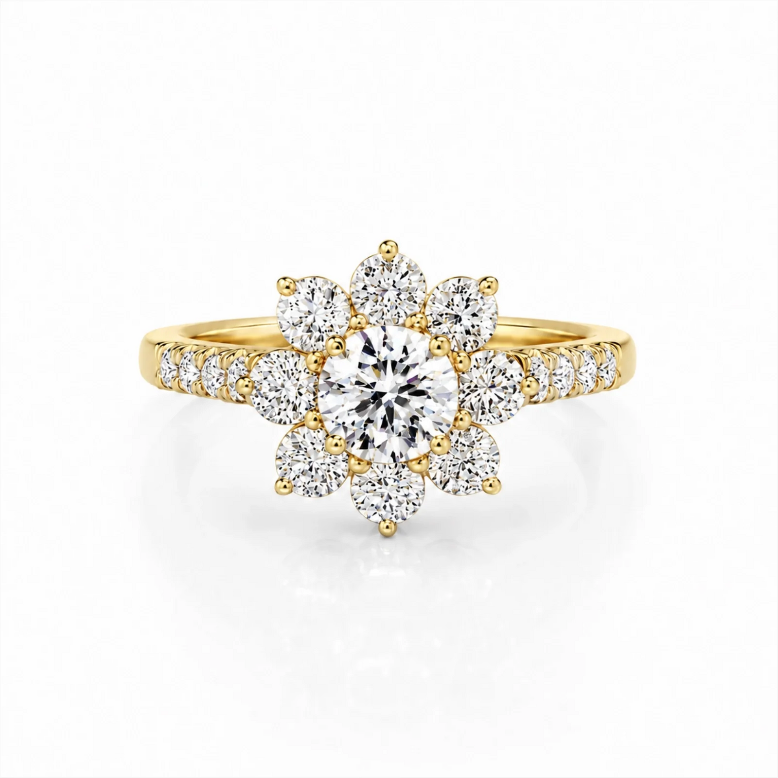 Floral Cluster Round Lab-Grown Diamond Ring - Yellow