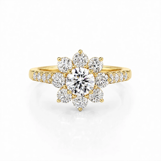 Floral Cluster Round Lab-Grown Diamond Ring - Yellow
