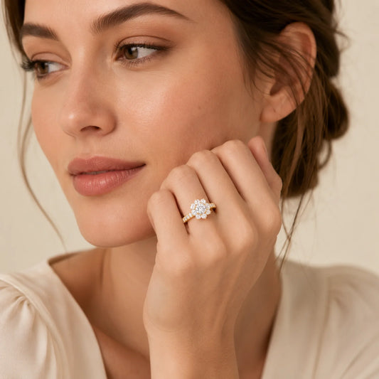 Floral Cluster Round Lab-Grown Diamond Ring - Yellow