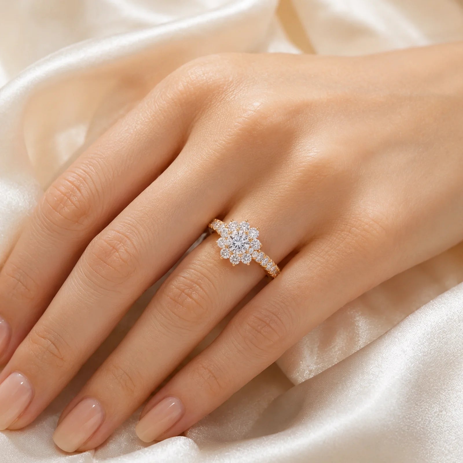 Floral Cluster Round Lab-Grown Diamond Ring - Yellow