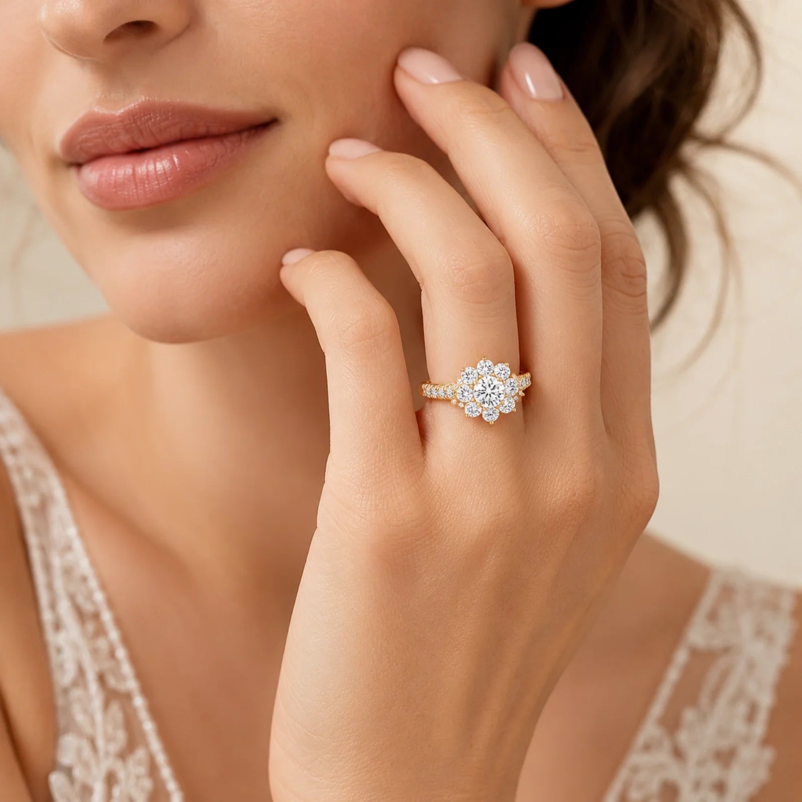 Floral Cluster Round Lab-Grown Diamond Ring - Yellow