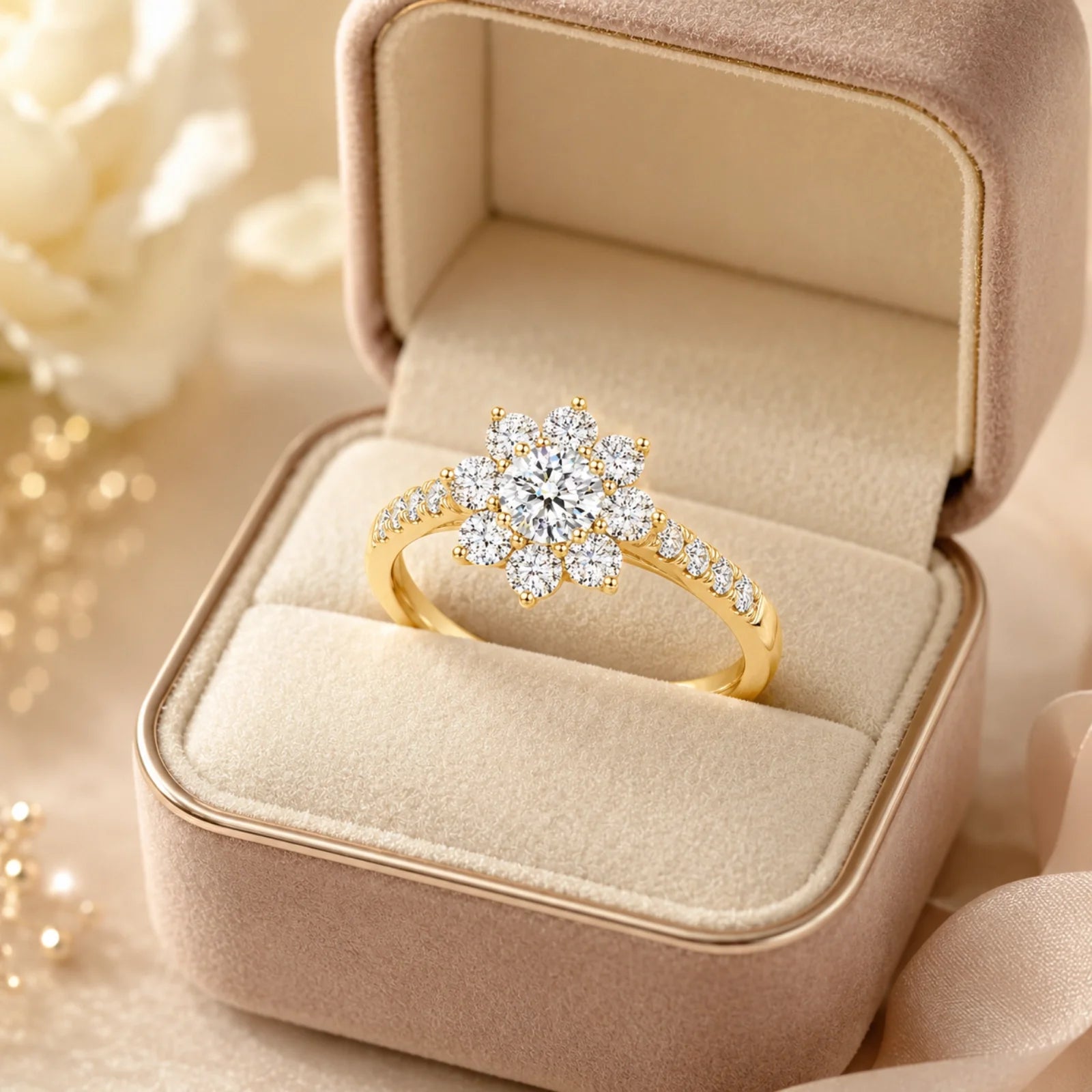 Floral Cluster Round Lab-Grown Diamond Ring - Yellow