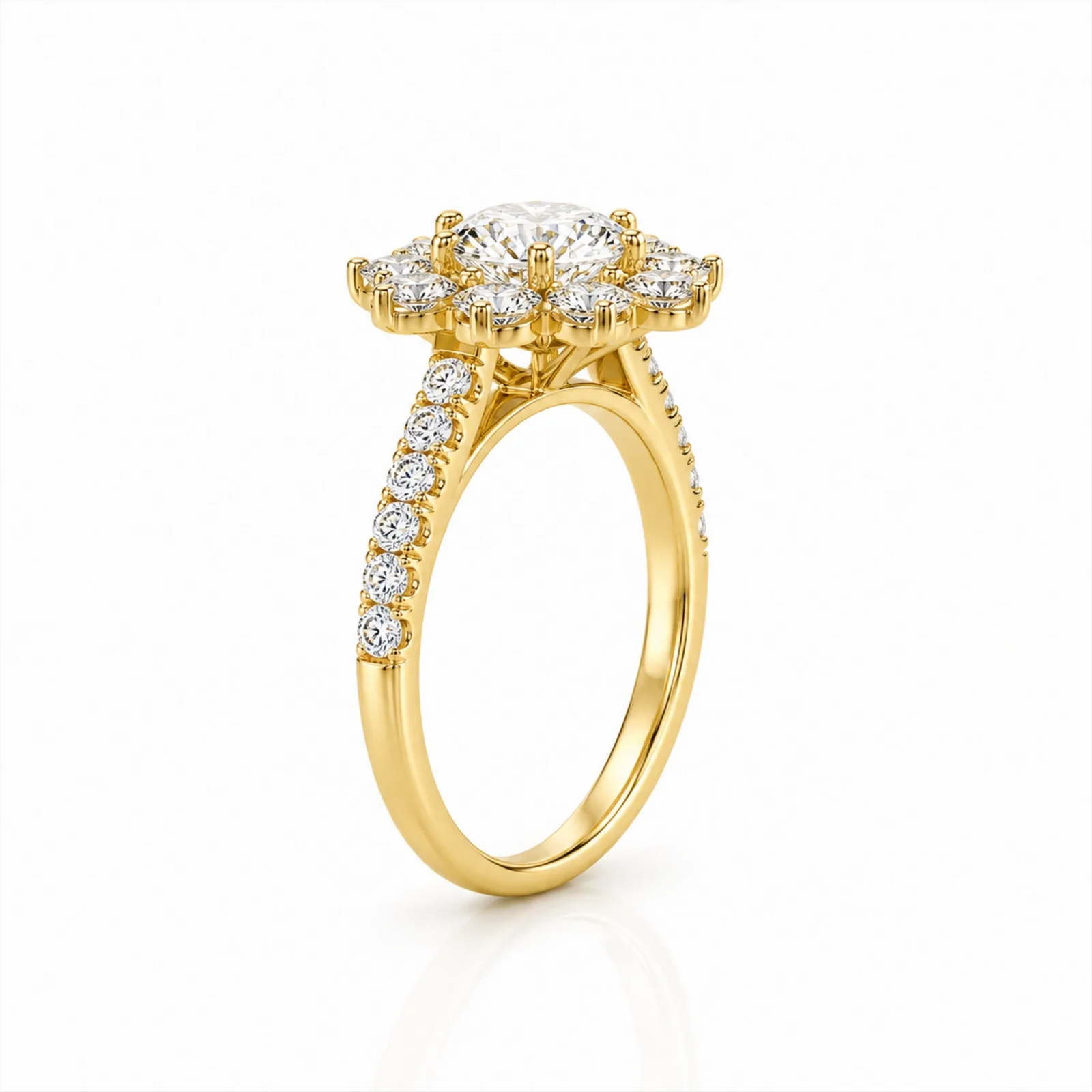 Floral Cluster Round Lab-Grown Diamond Ring - Yellow
