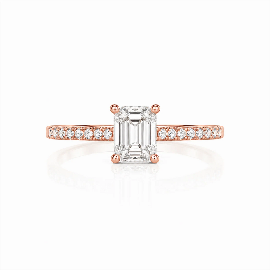 Grace Emerald-Cut Lab-Grown Diamond Pavé Ring - Rose Gold