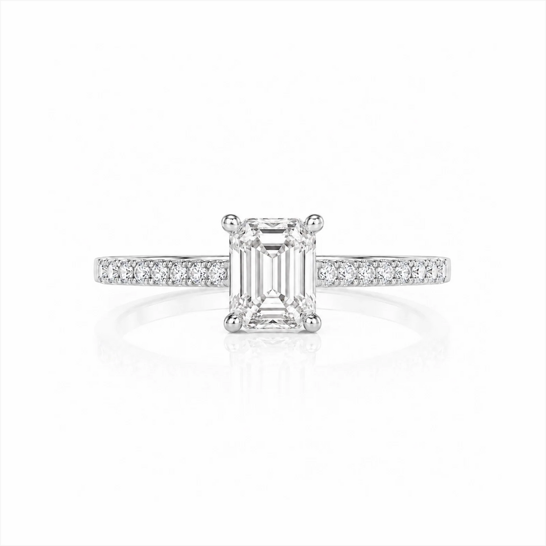 Grace Emerald-Cut Lab-Grown Diamond Pavé Ring - White Gold