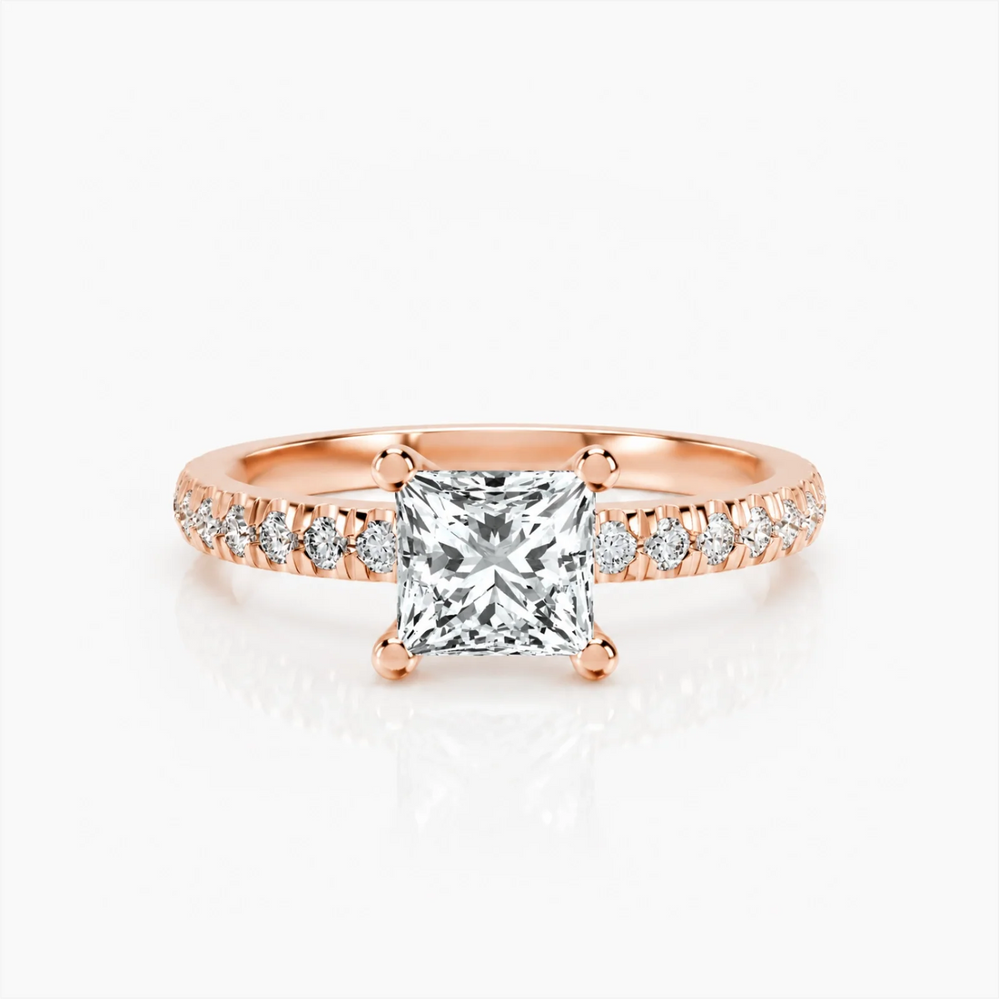 Grace Princess-Cut Lab-Grown Diamond Pavé Ring - Rose Gold