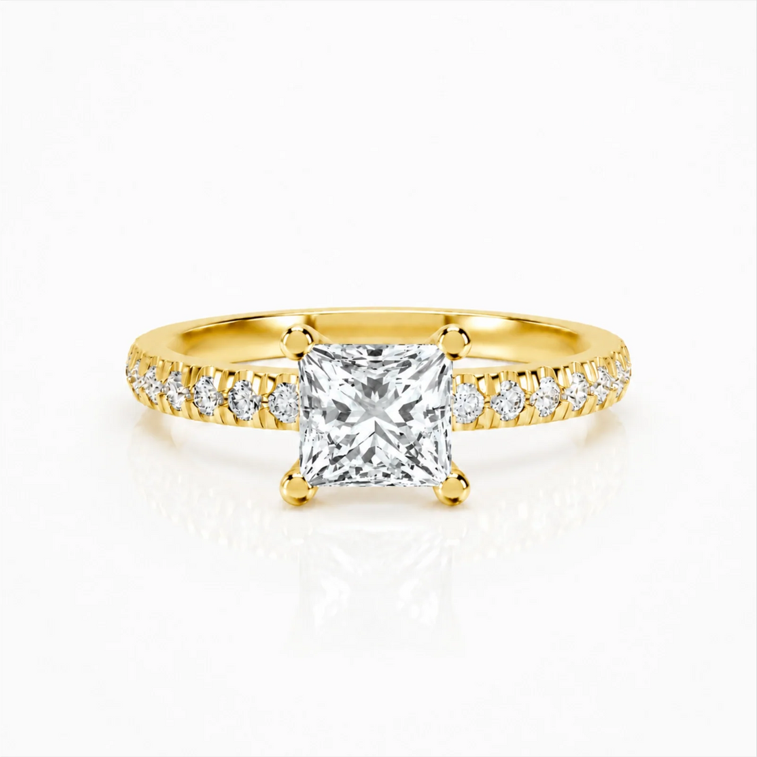 Grace Princess-Cut Lab-Grown Diamond Pavé Ring - Yellow Gold