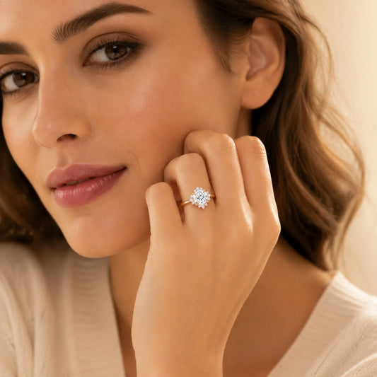 Round Halo Lab-Grown Diamond Engagement Ring - Rose
