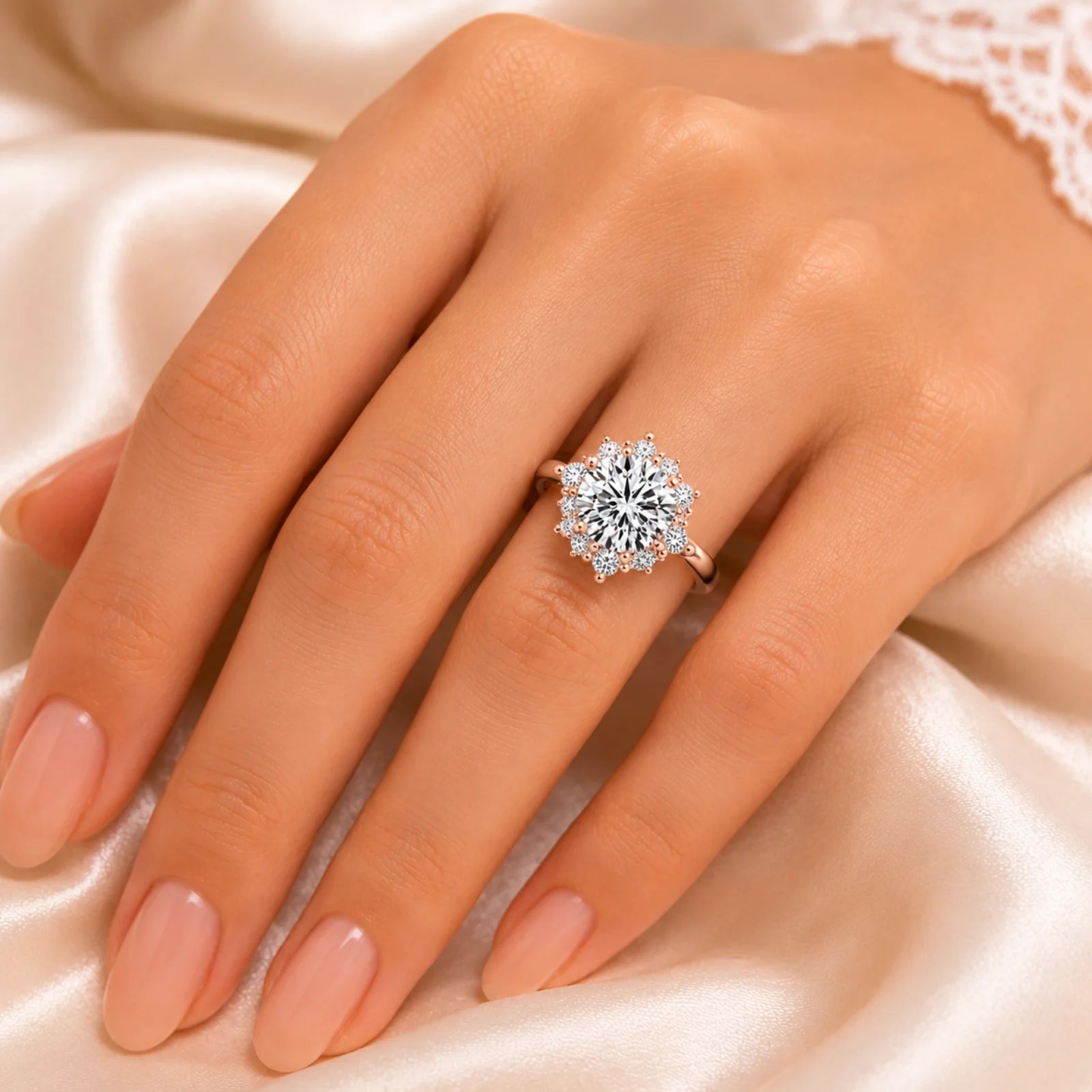 Round Halo Lab-Grown Diamond Engagement Ring - Rose
