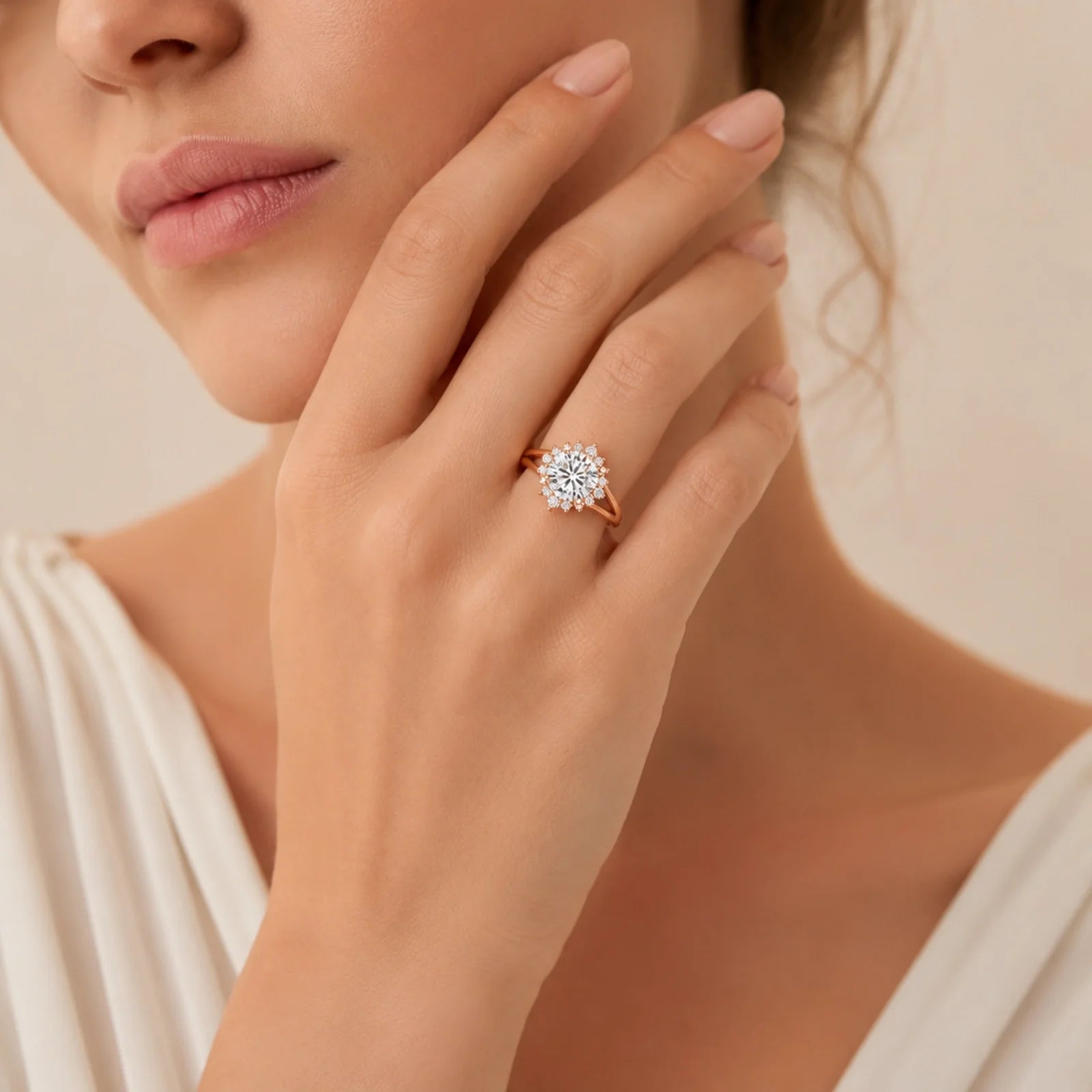 Round Halo Lab-Grown Diamond Engagement Ring - Rose