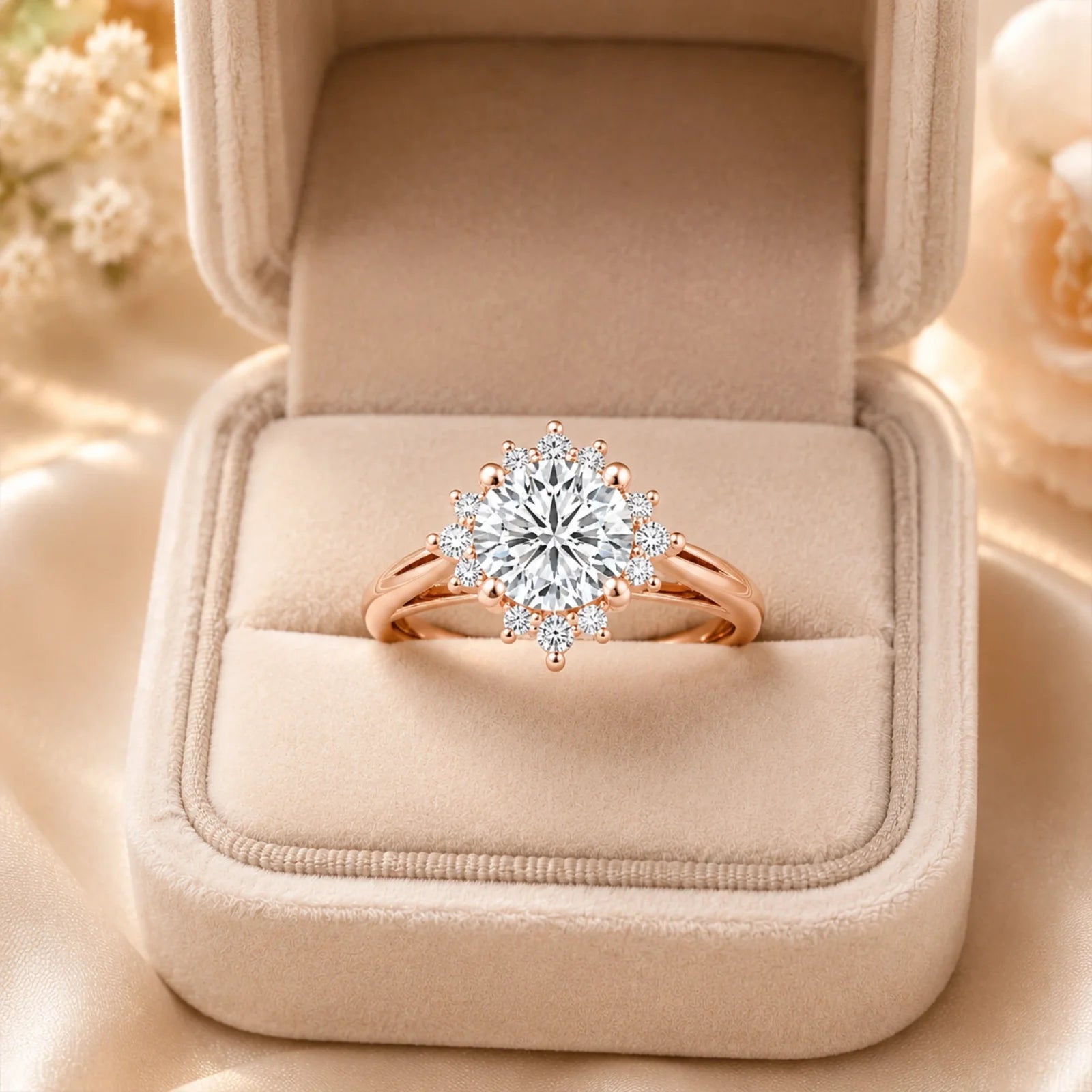 Round Halo Lab-Grown Diamond Engagement Ring - Rose