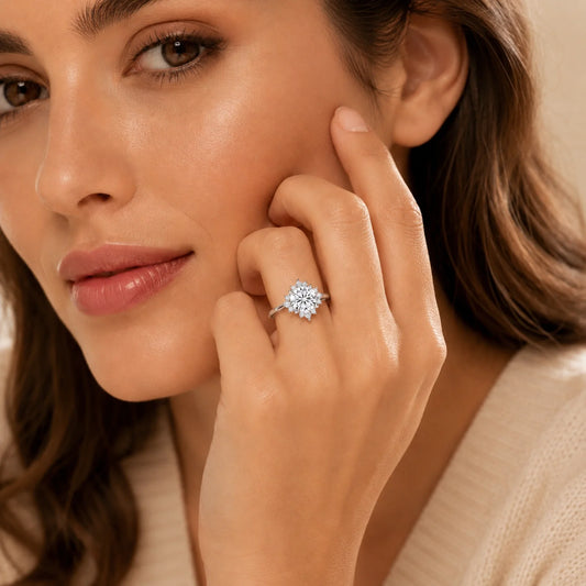 Round Halo Lab-Grown Diamond Engagement Ring - White