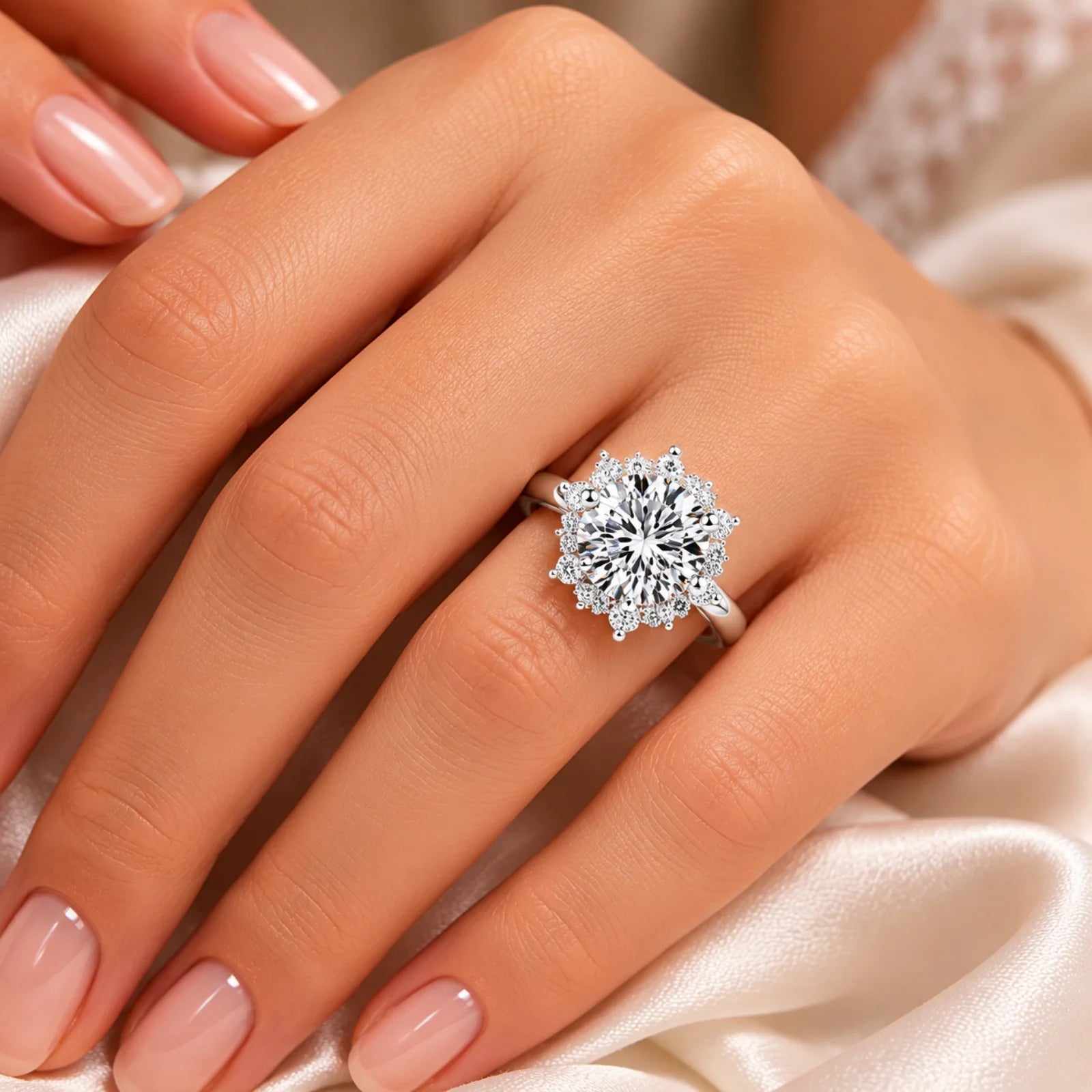 Round Halo Lab-Grown Diamond Engagement Ring - White