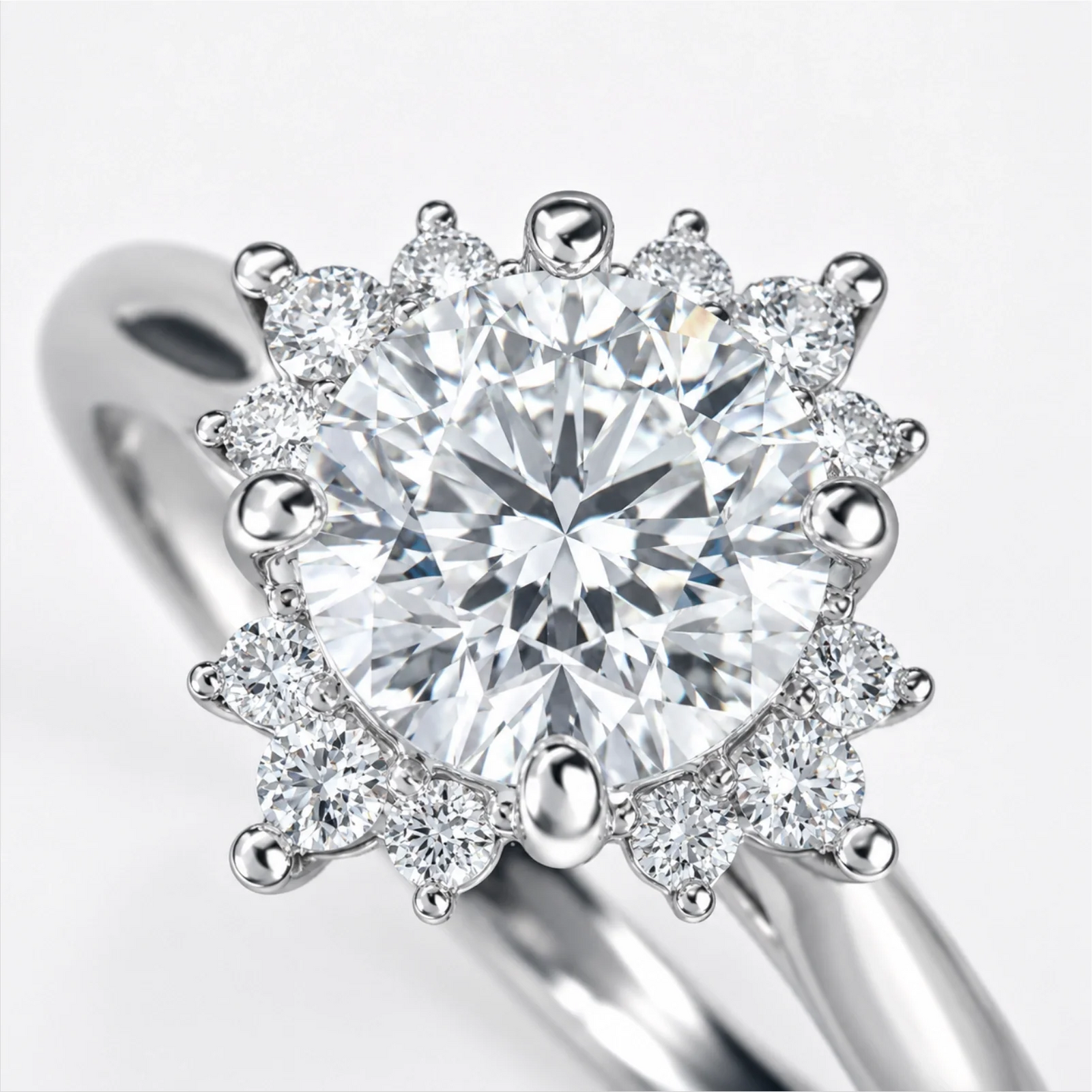 Round Halo Lab-Grown Diamond Engagement Ring - White