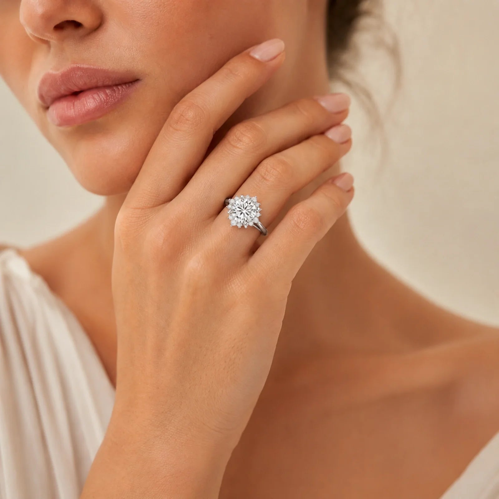 Round Halo Lab-Grown Diamond Engagement Ring - White