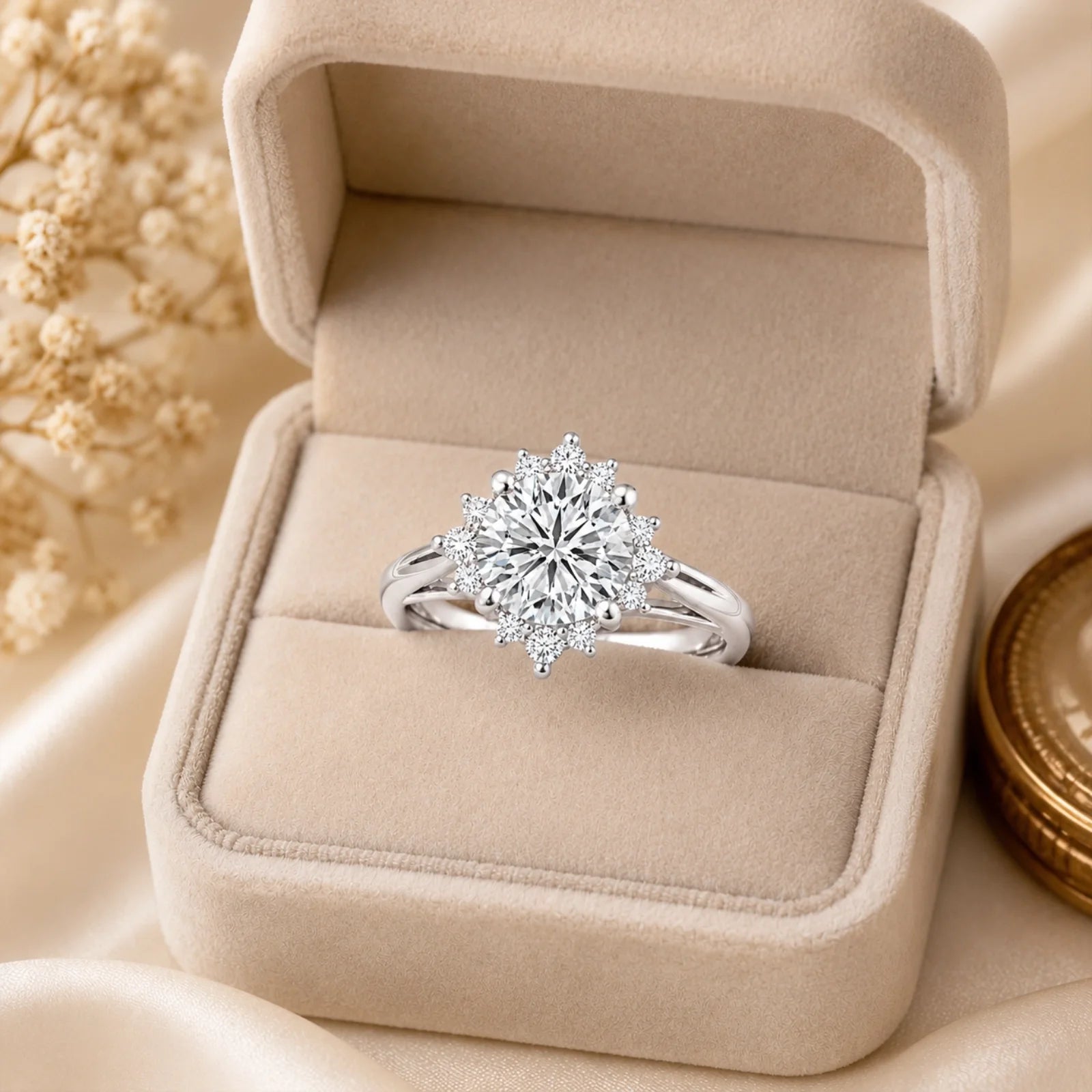 Round Halo Lab-Grown Diamond Engagement Ring - White