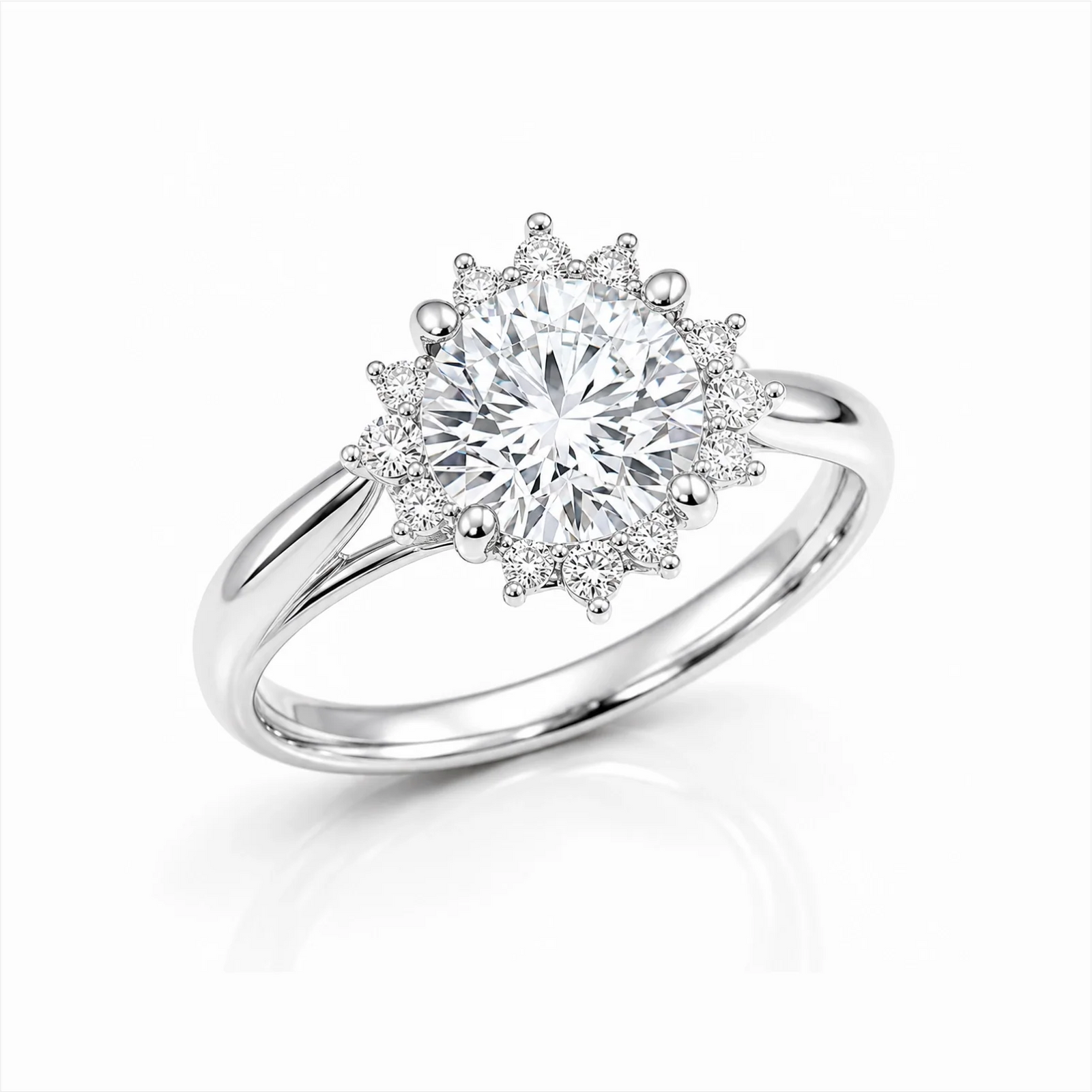 Round Halo Lab-Grown Diamond Engagement Ring - White
