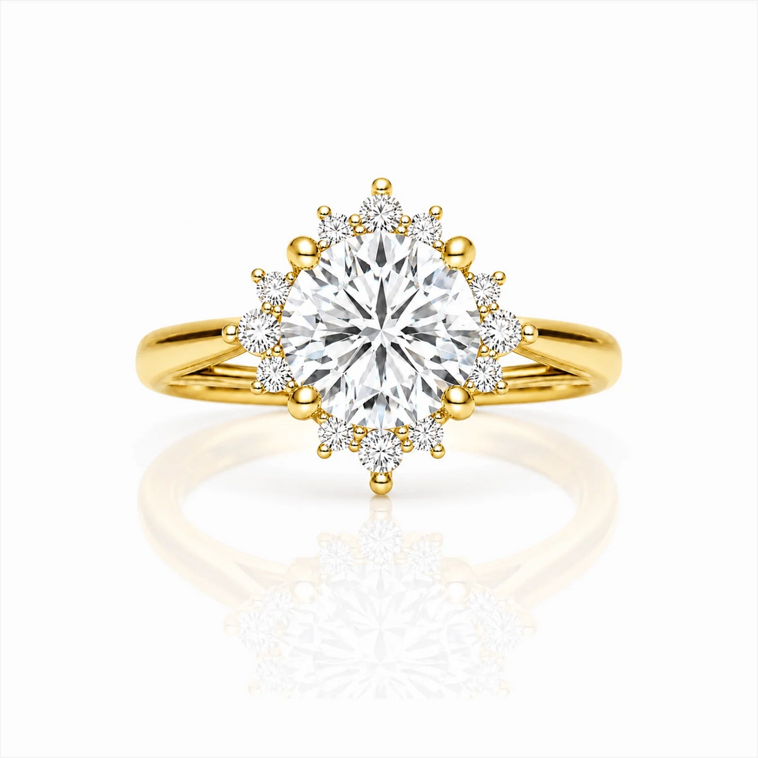 Round Halo Lab-Grown Diamond Engagement Ring - Yellow Gold