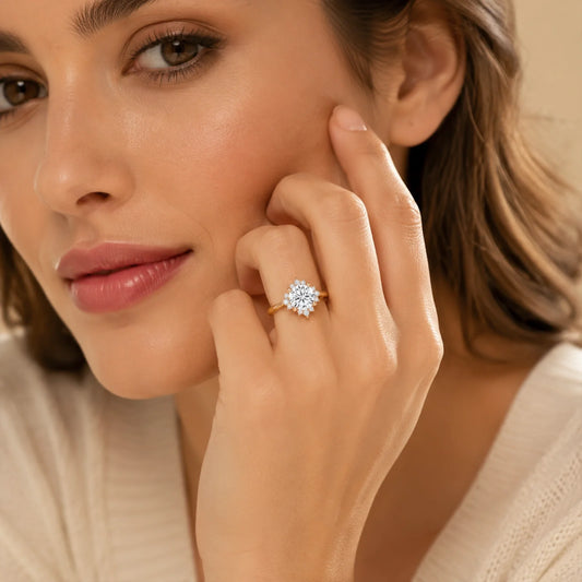 Round Halo Lab-Grown Diamond Engagement Ring - Yellow