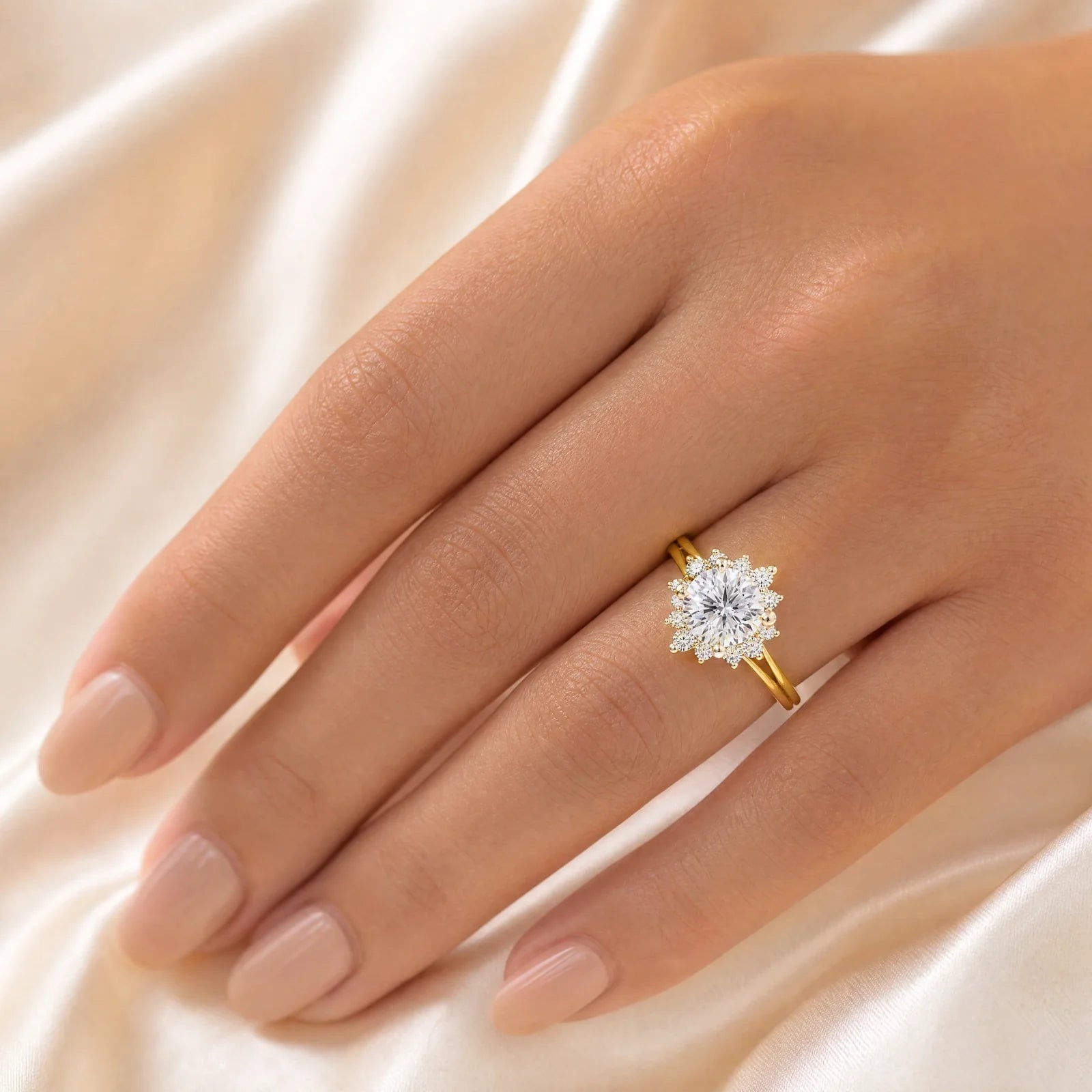 Round Halo Lab-Grown Diamond Engagement Ring - Yellow