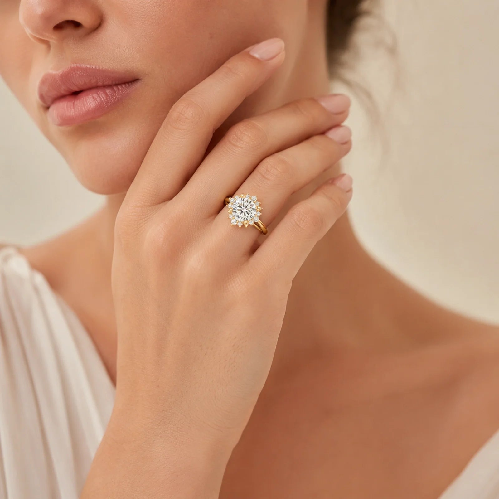 Round Halo Lab-Grown Diamond Engagement Ring - Yellow