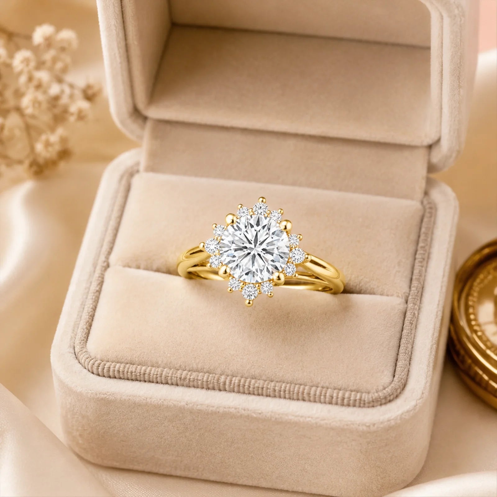 Round Halo Lab-Grown Diamond Engagement Ring - Yellow