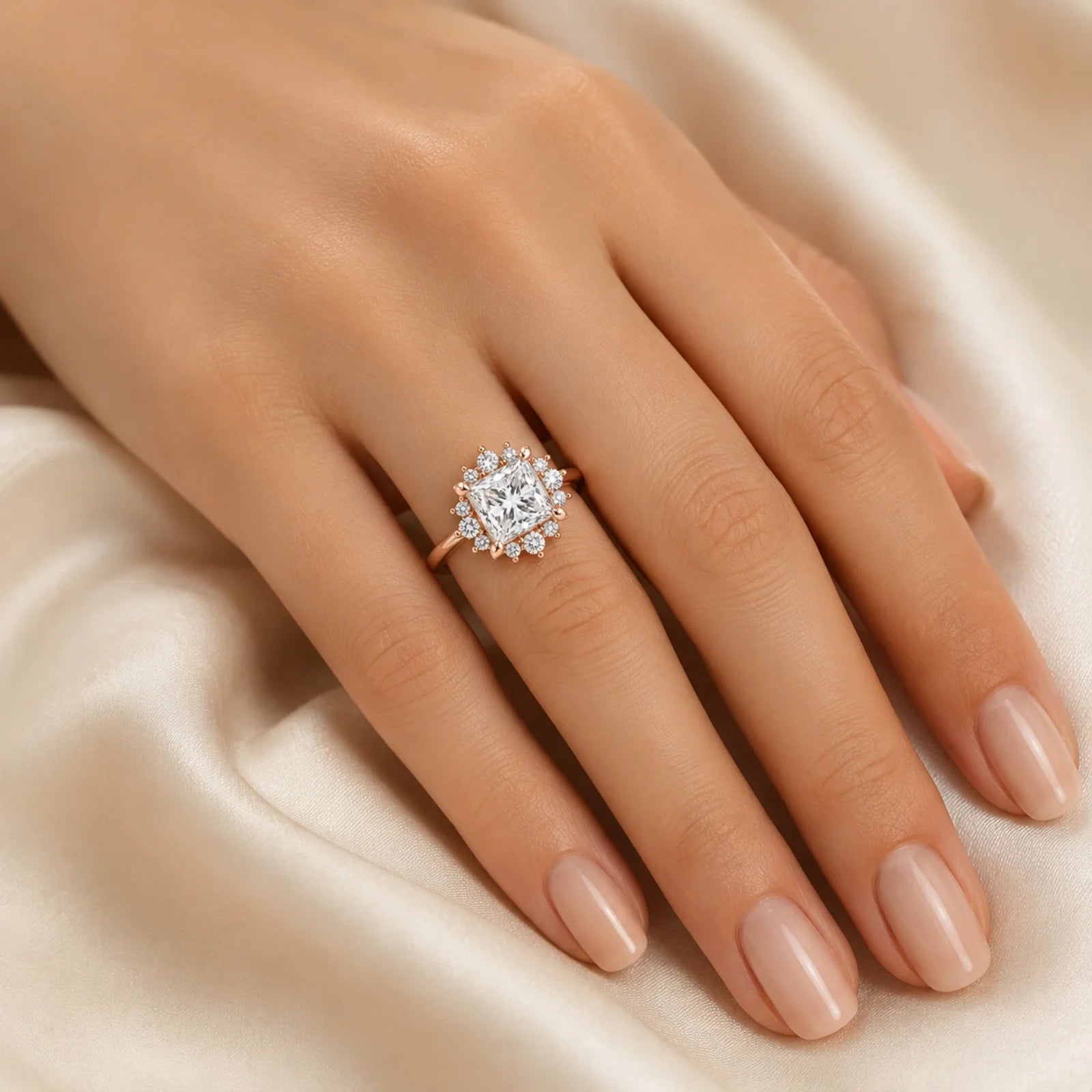 Princess Halo Lab-Grown Diamond Engagement Ring - Rose