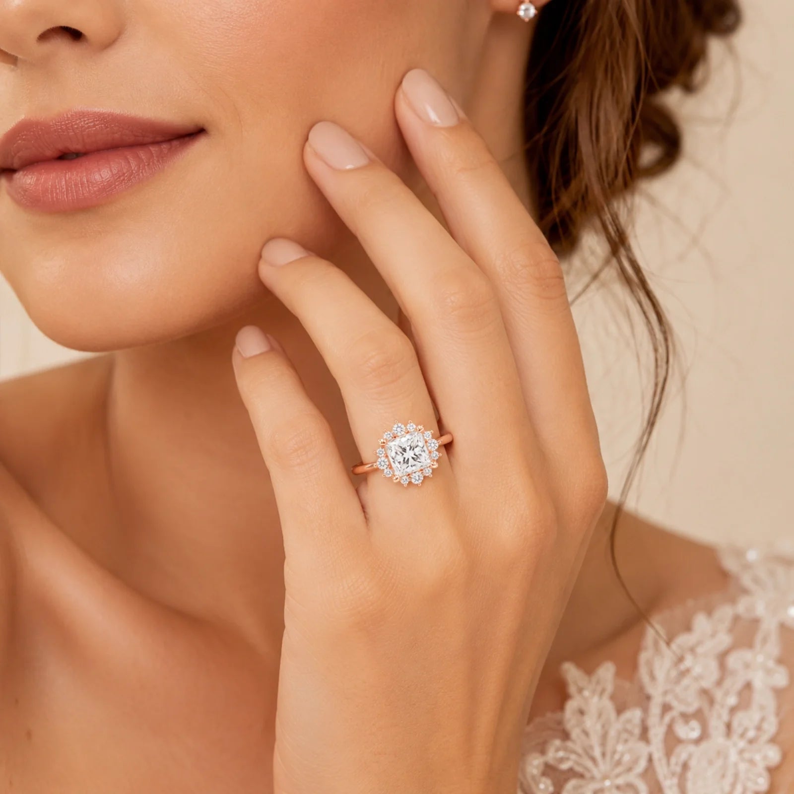 Princess Halo Lab-Grown Diamond Engagement Ring - Rose
