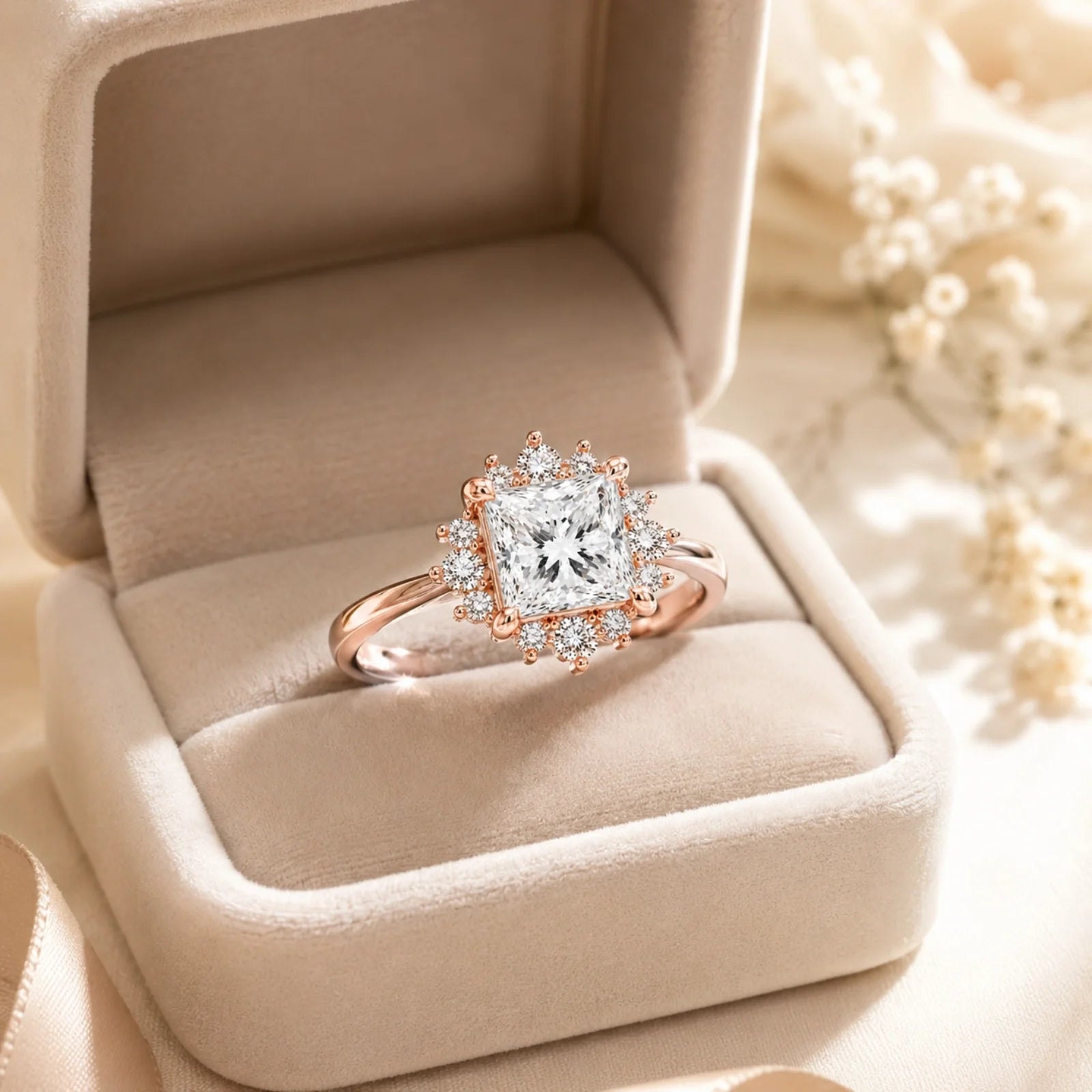Princess Halo Lab-Grown Diamond Engagement Ring - Rose