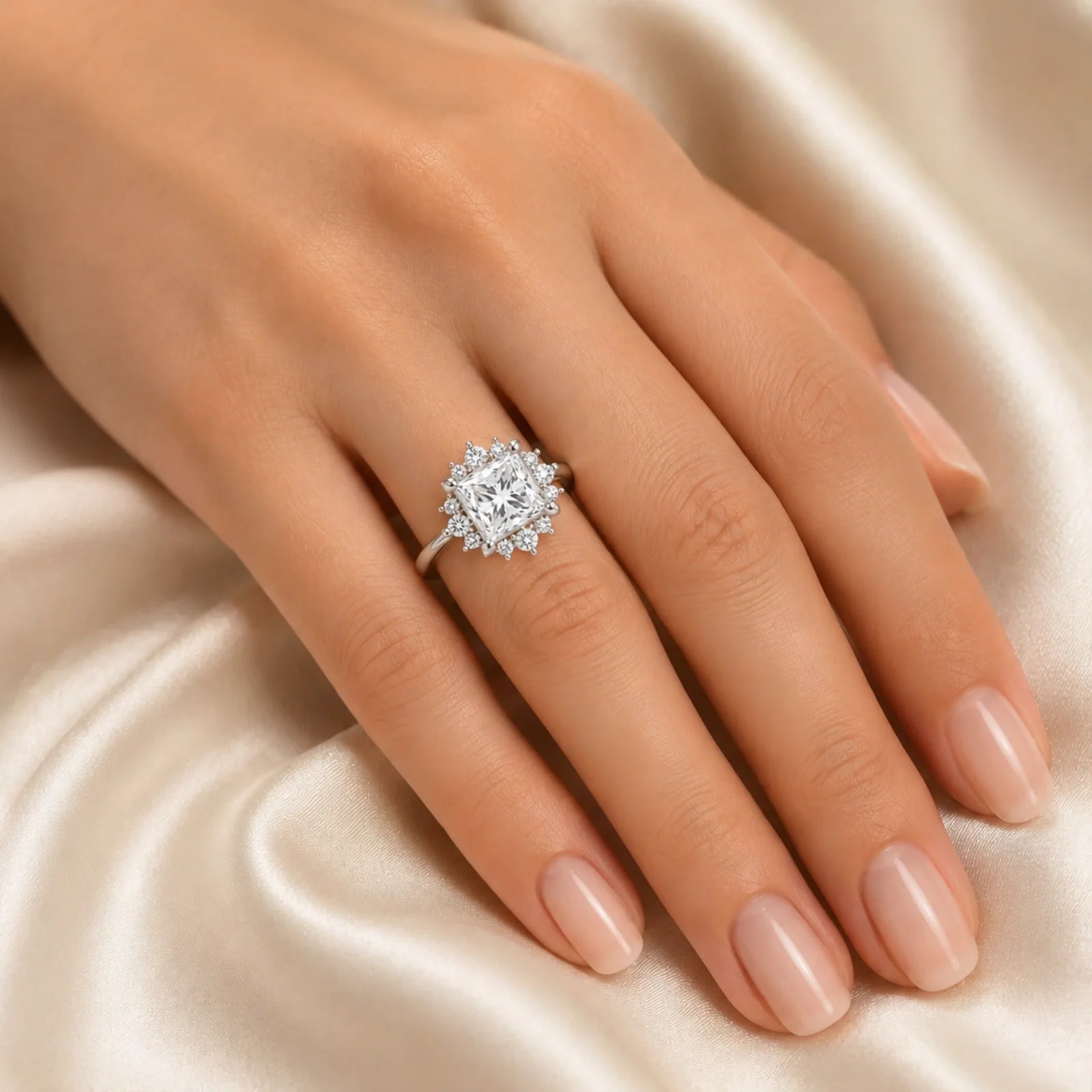 Princess Halo Lab-Grown Diamond Engagement Ring - White