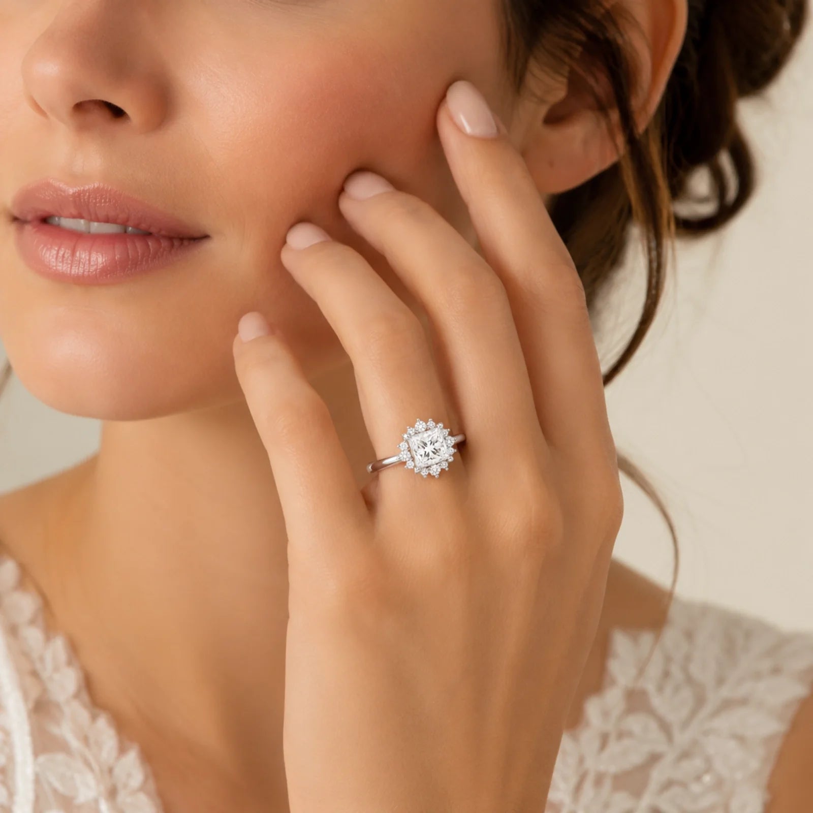 Princess Halo Lab-Grown Diamond Engagement Ring - White