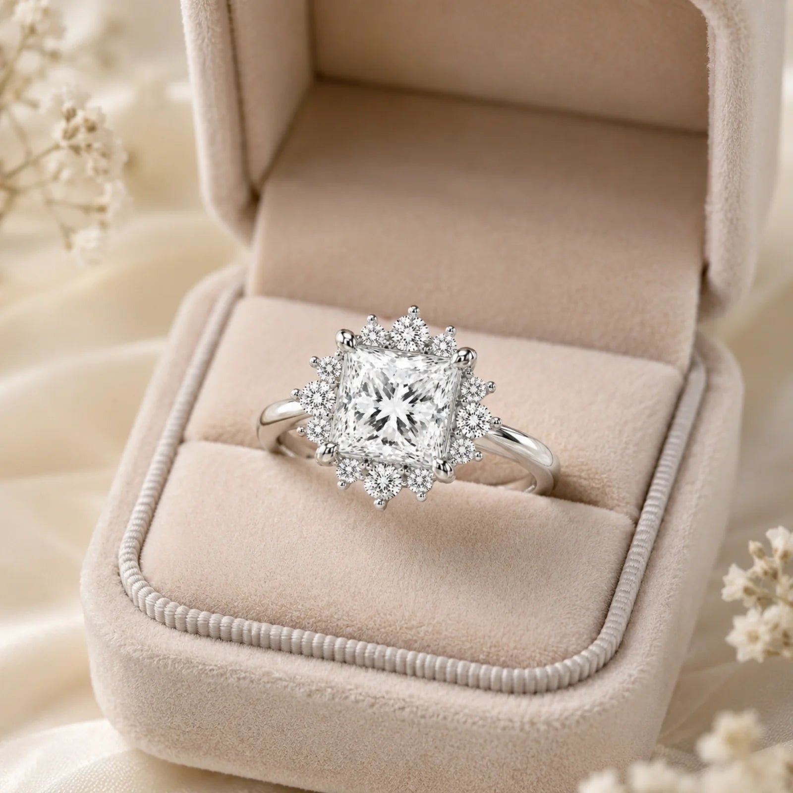 Princess Halo Lab-Grown Diamond Engagement Ring - White