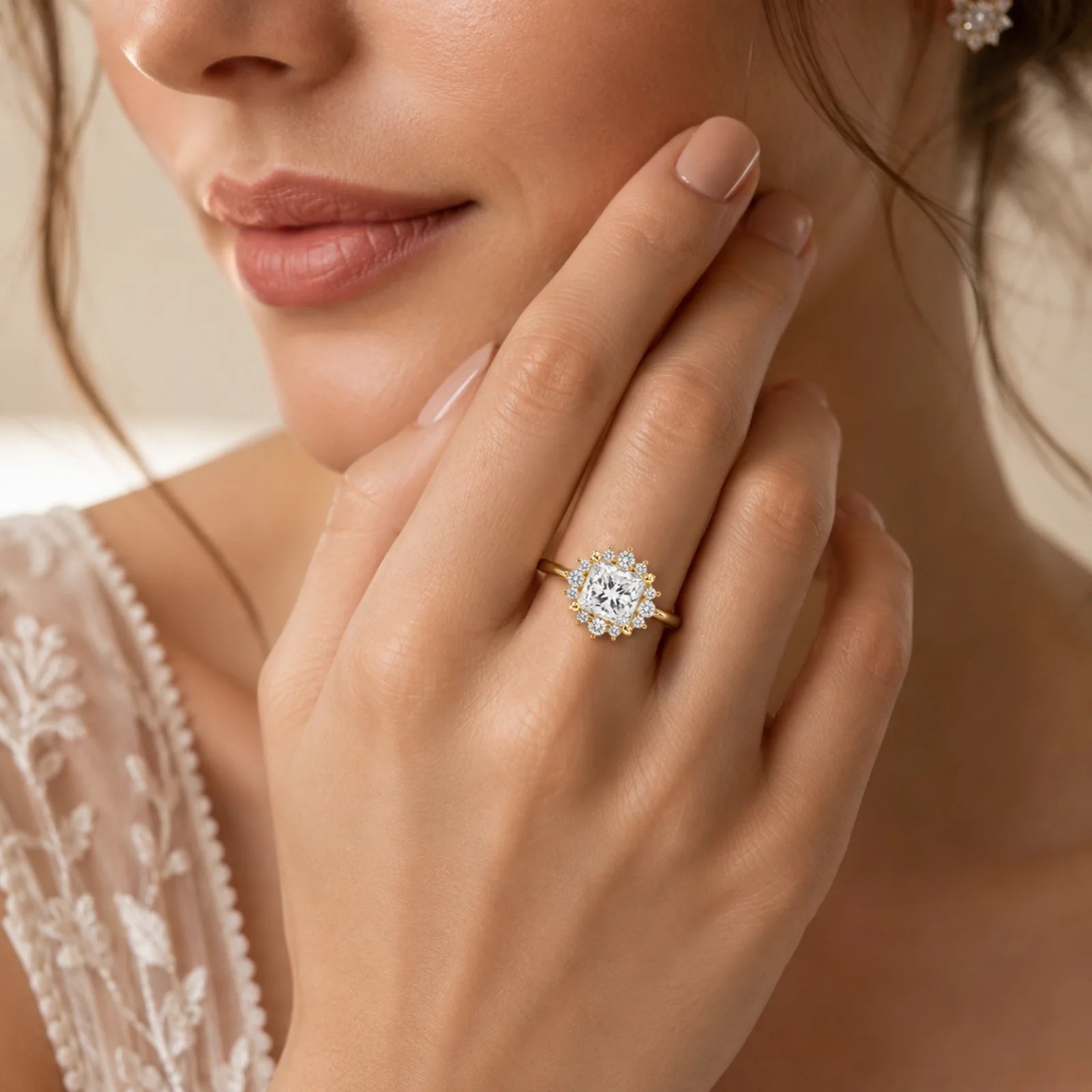 Princess Halo Lab-Grown Diamond Engagement Ring - Yellow