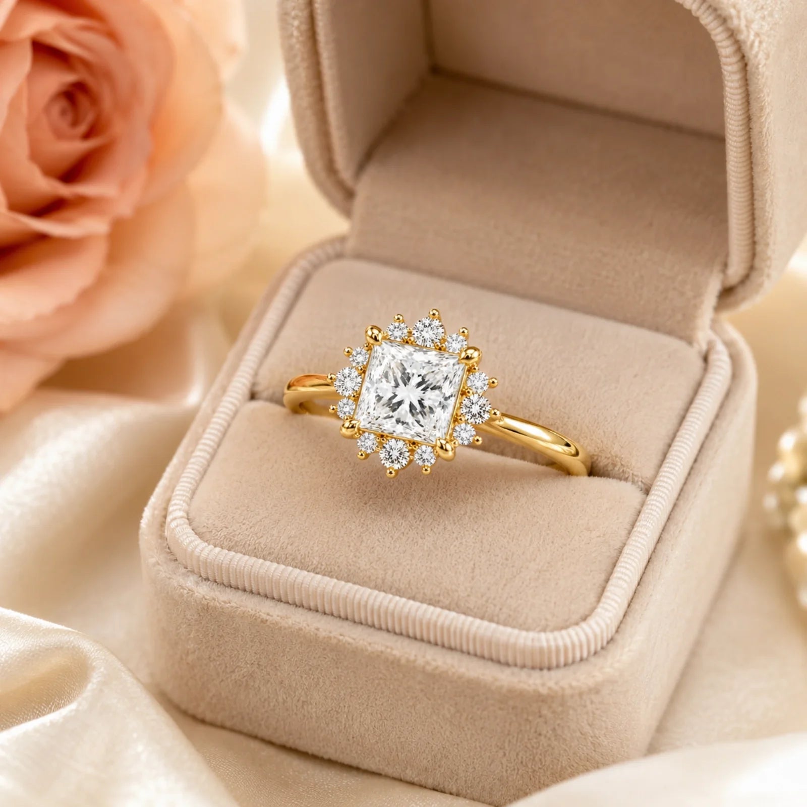 Princess Halo Lab-Grown Diamond Engagement Ring - Yellow