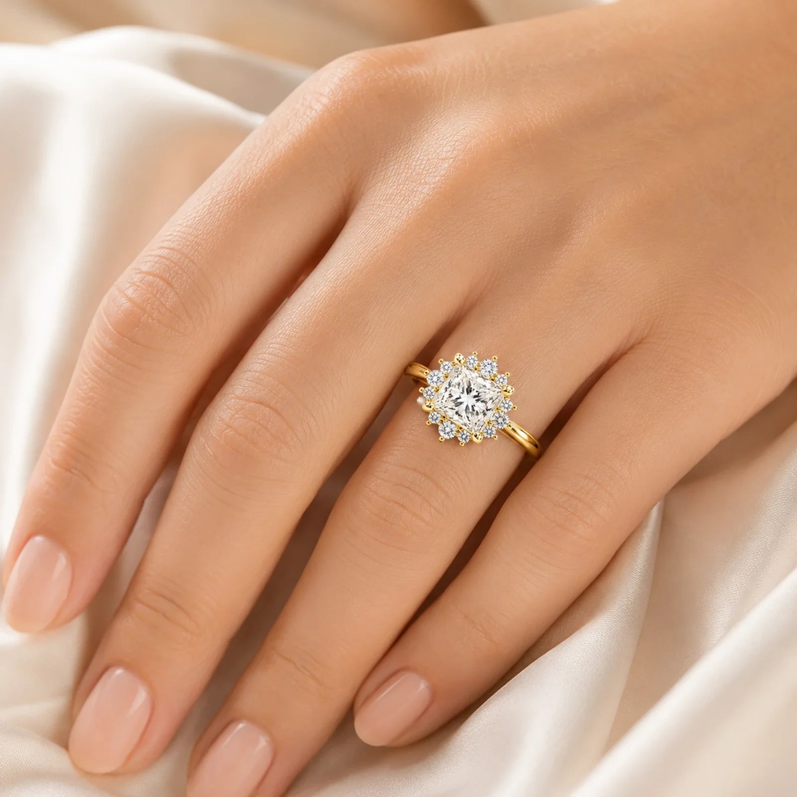 Princess Halo Lab-Grown Diamond Engagement Ring - Yellow