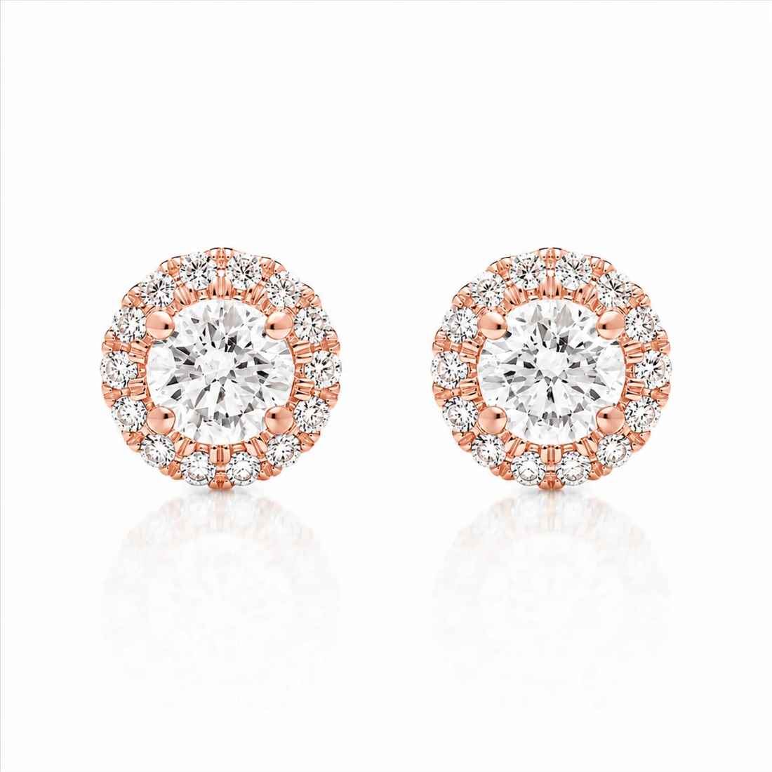 Round Halo Lab-Grown Diamond Stud Earrings - Rose Gold