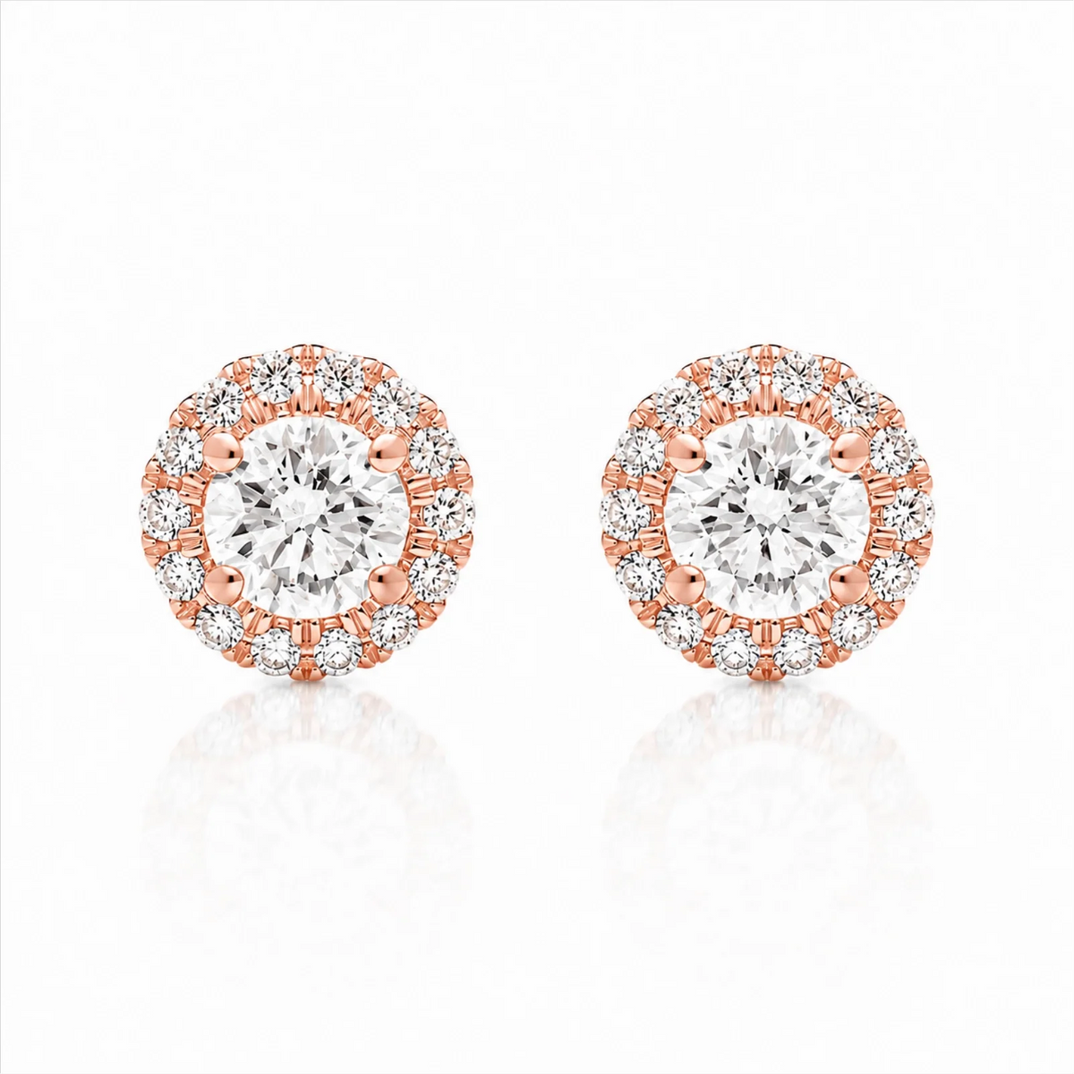 Round Halo Lab-Grown Diamond Stud Earrings - Rose