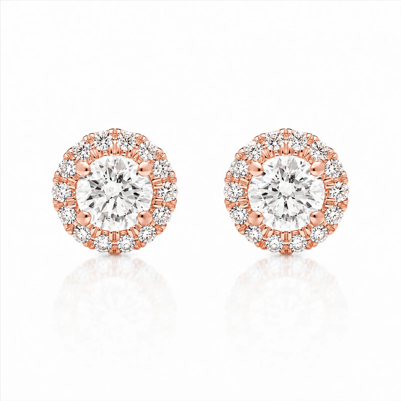 Round Halo Lab-Grown Diamond Stud Earrings - Rose
