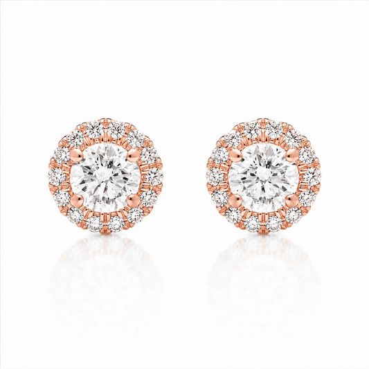 Round Halo Lab-Grown Diamond Stud Earrings - Rose