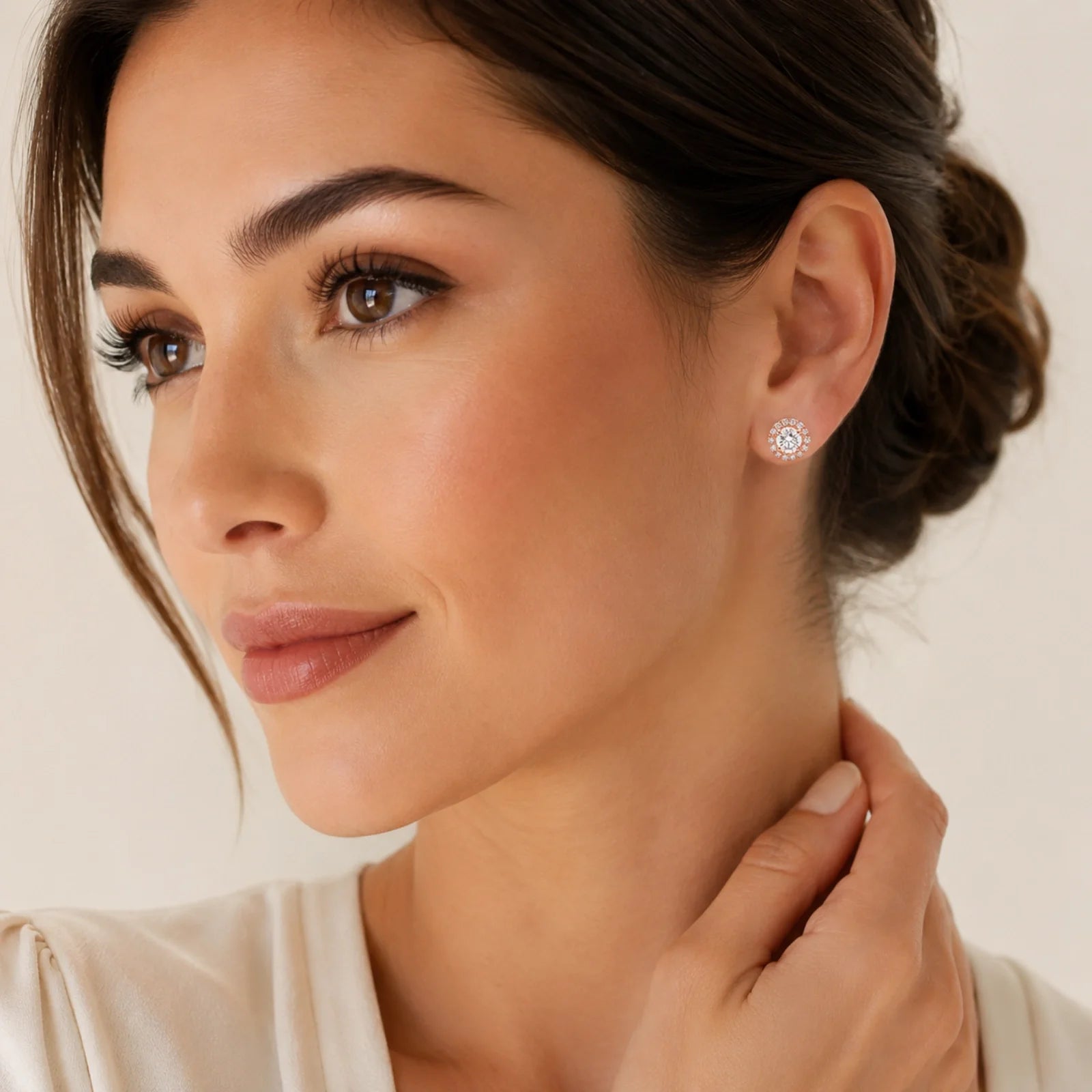 Round Halo Lab-Grown Diamond Stud Earrings - Rose