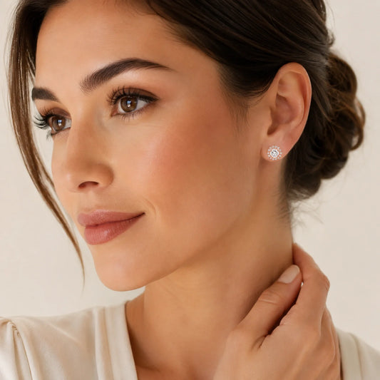 Round Halo Lab-Grown Diamond Stud Earrings - Rose