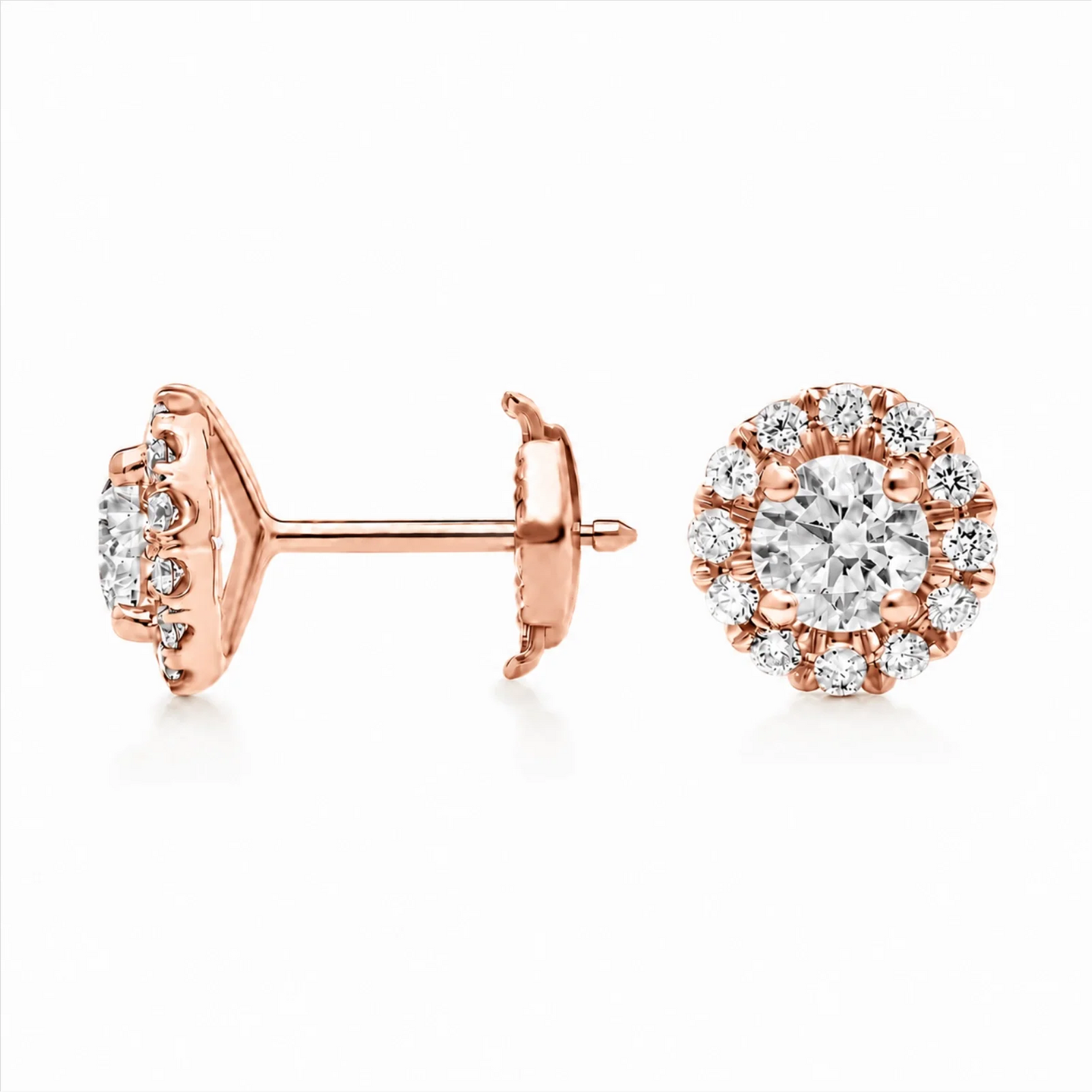 Round Halo Lab-Grown Diamond Stud Earrings - Rose